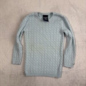 Y2K Polo Jeans Company Blue Cable Knit Long Sleeve Sweater Distressed Women's M